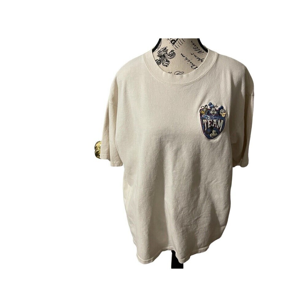 VTG Disney Team Mickey And Friends Embroidered Shirt Size Large Off White RARE